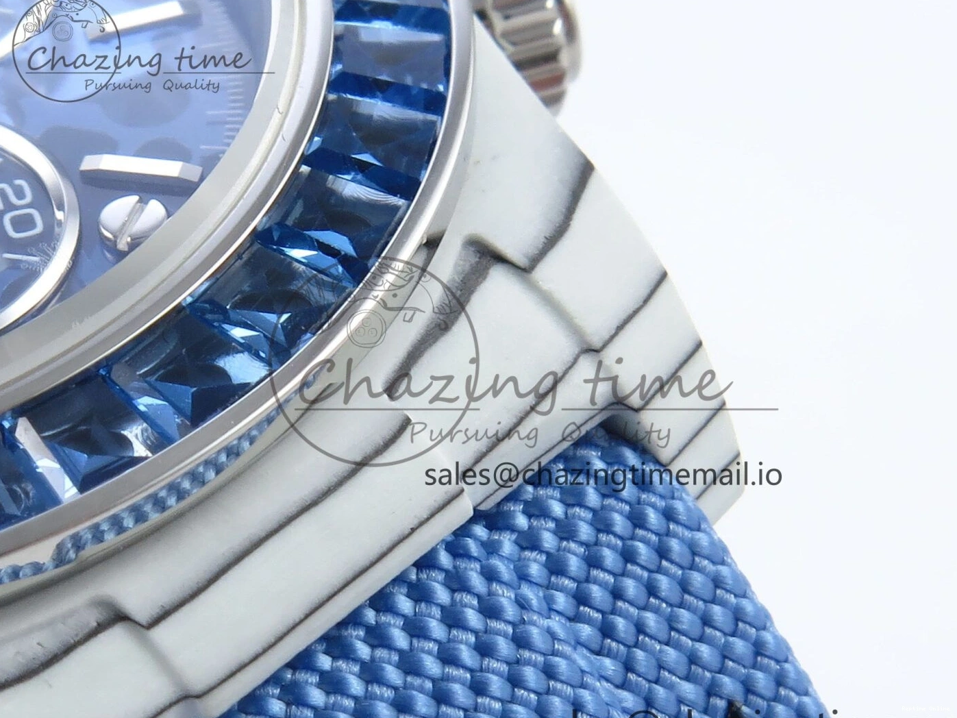 0501 Daytona ZIF REMOULD White Carbon GETF Best Edition Blue Skeleton Dial Blue Diamonds Bezel on Blue Nylon Strap DD Fashionable 366